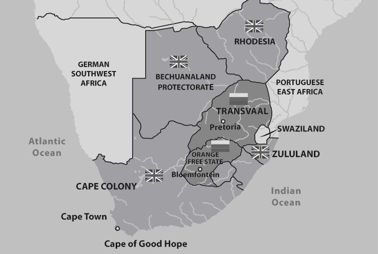 Map of Southern Africa Showing the British Colonies and the Boer Republics